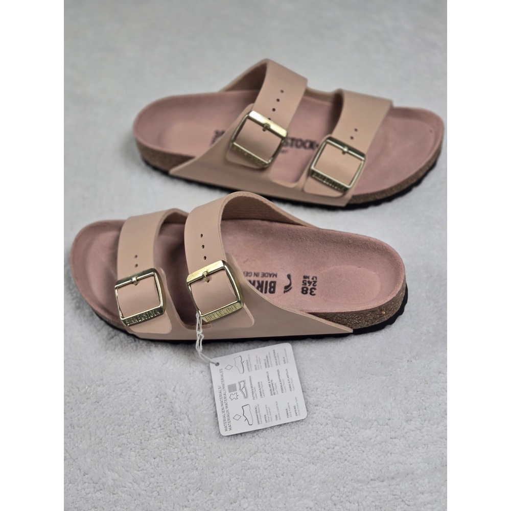 Birkenstock Arizona Light Rose Birko-Flor Sandals 38 US Women 7-7.5 Gold Buckle